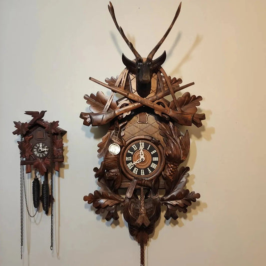 Rare 1960s/70s German Hönes Giant Hunter-Themed Mechanical Cuckoo Clock - Hand-Carved and Painted, Perfect Condition