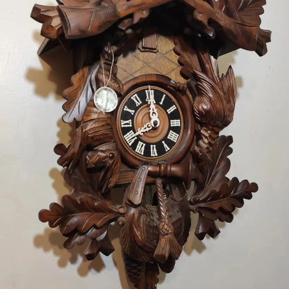 Rare 1960s/70s German Hönes Giant Hunter-Themed Mechanical Cuckoo Clock - Hand-Carved and Painted, Perfect Condition