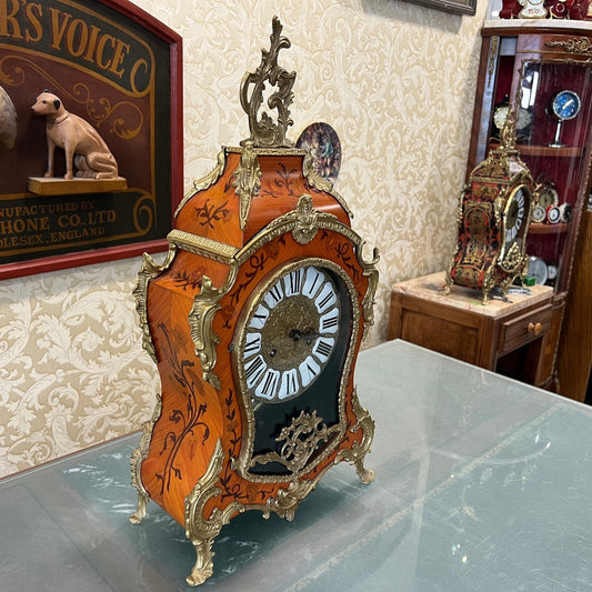 French Marquetry Mantel Clock | Exquisite Details | Excellent Condition | Fully Functional | Vintage Home Decor