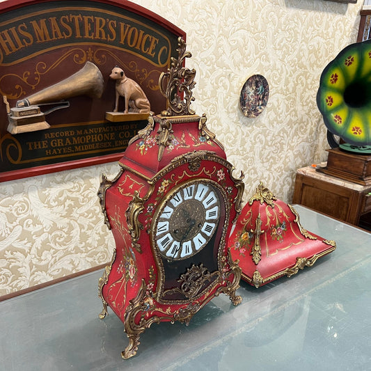 Exquisite Italian Hand-Painted Pedestal Mantel Clock - High Condition, Fully Functional