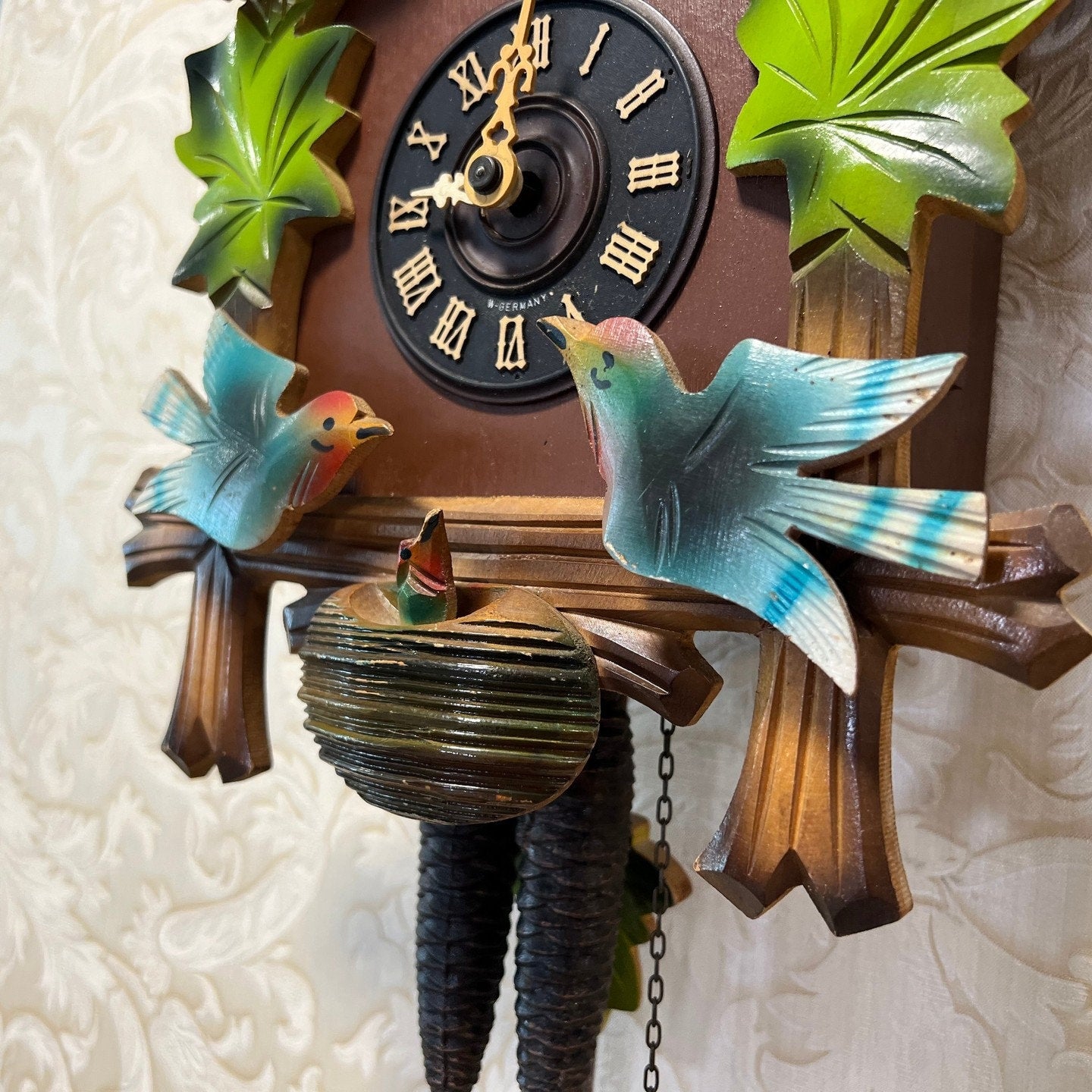 Charming German Cuckoo Clock with Moving Birds - High Condition, Fully Functional