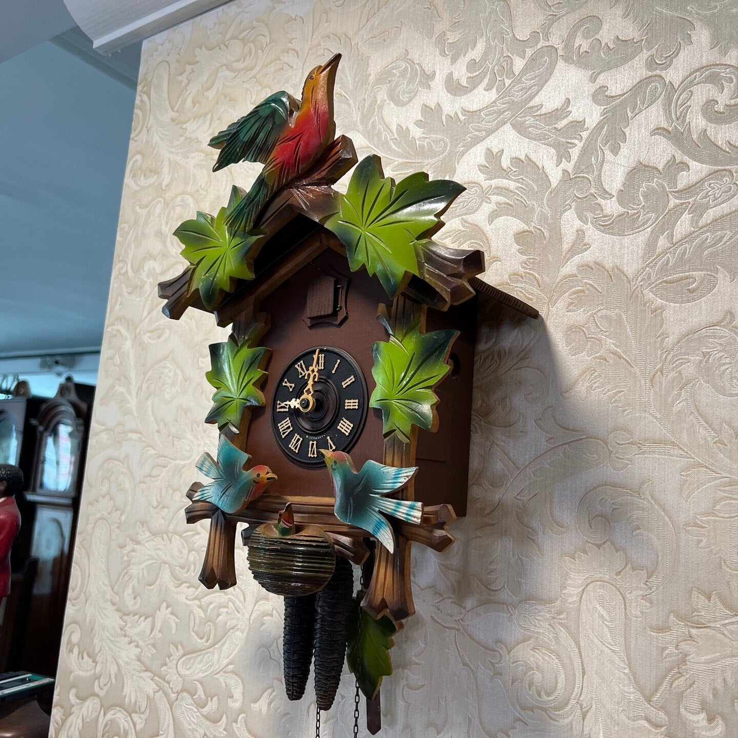 Charming German Cuckoo Clock with Moving Birds - High Condition, Fully Functional