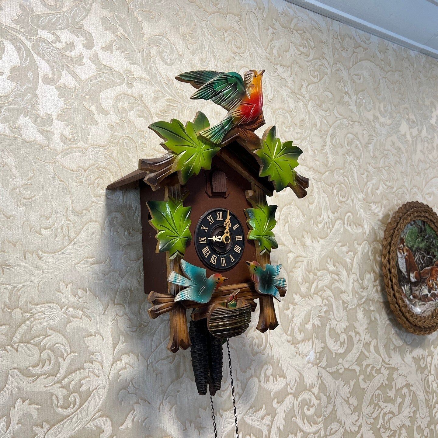 Charming German Cuckoo Clock with Moving Birds - High Condition, Fully Functional