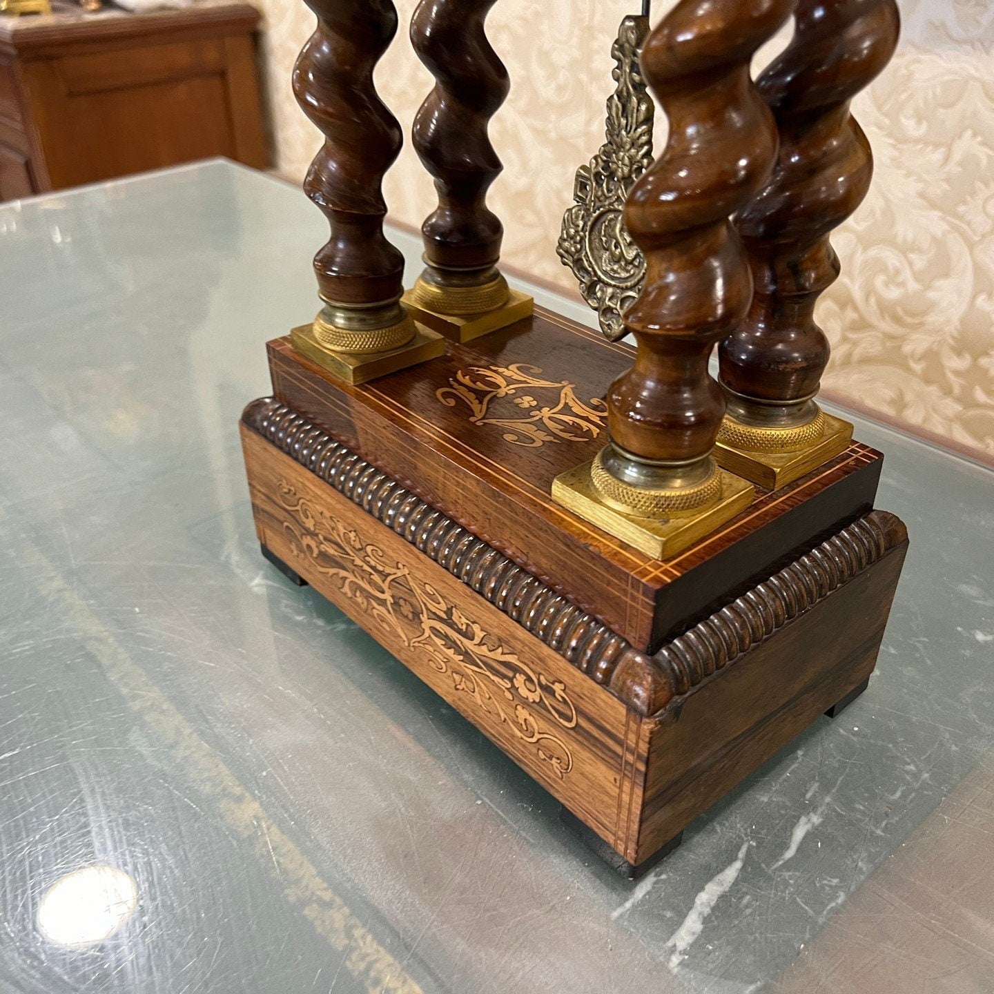 Elegant French Marquetry Wood Clock - High Condition, Fully Functional