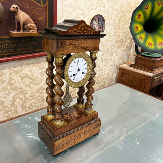 Elegant French Marquetry Wood Clock - High Condition, Fully Functional