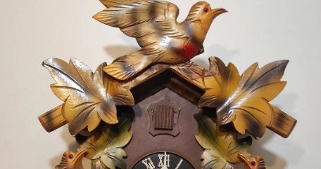 1970s/80s German Forest-Themed Mechanical Cuckoo Clock - Hand-Carved and Painted