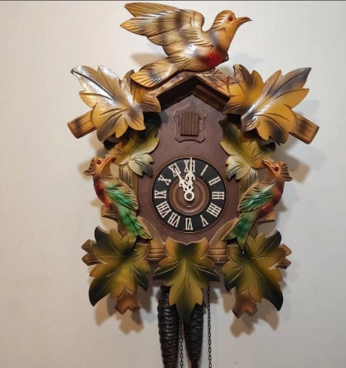 1970s/80s German Forest-Themed Mechanical Cuckoo Clock - Hand-Carved and Painted