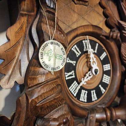 Rare 1960s/70s German Hönes Giant Hunter-Themed Mechanical Cuckoo Clock - Hand-Carved and Painted, Perfect Condition