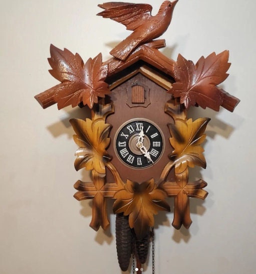 1970s/80s German Forest-Themed Mechanical Cuckoo Clock - Hand-Carved and Painted, Perfect Condition