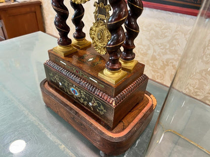 Rare French Marquetry Boule Wood Clock with Original Glass Dome - Antique, Fully Functional, Excellent Condition