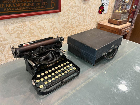 Antique American Corona Folding Typewriter with Glass Keys, QWERTY Keyboard, Perfect Condition, Fully Functional