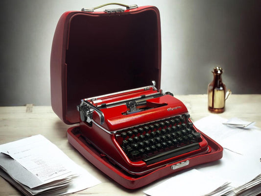 Olympia SM3 Red Typewriter with Red Wooden Case | Classic Manual Typewriter in Rare Red | Fully Functional Vintage Decor Piece