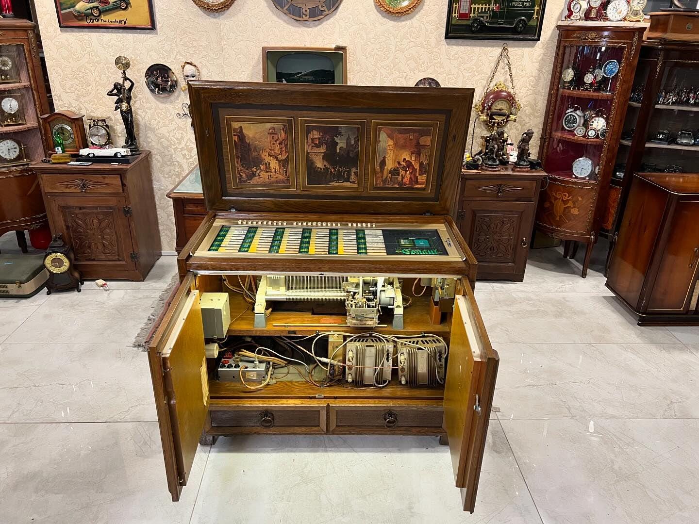 Collectible Antique German NSM Jukebox, 60-Record Capacity, Original Solid Wood Cabinet, Excellent Condition, Fully Functional