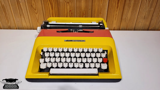 Olivetti Vintage Typewriter, Yellow Typewriter with Pink Cover, White Keys, Manual Working Typewriter, Retro Writer Gift, Collectible