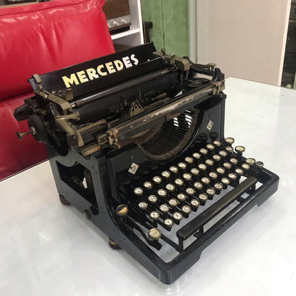 MERCEDES MODEL 4 Typewriter,Elegant Black Design,Glass Keys,Vintage Appeal,Modern Functionality,Secure Yours for a Timeless Writing Experien