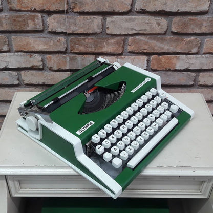 Green Olympia Traveller Deluxe Typewriter - Fully Functional. The Ultimate Gift for Timeless Elegance.