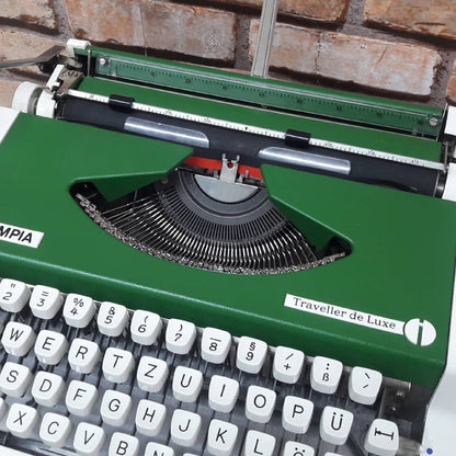 Green Olympia Traveller Deluxe Typewriter - Fully Functional. The Ultimate Gift for Timeless Elegance.