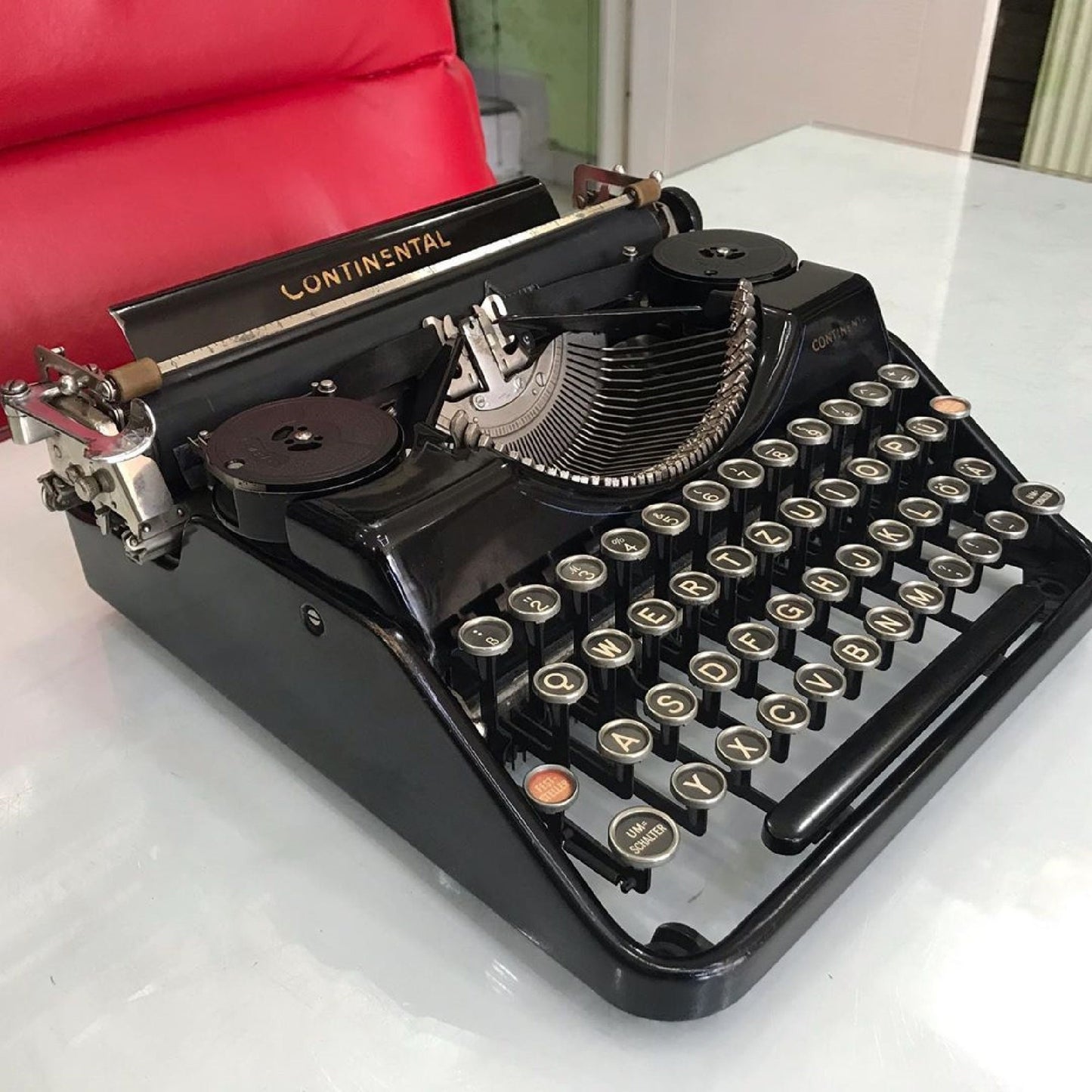 Continental Typewriter | Vintage Glass Keyboard, Fully Operational | 1940 Model Black Elegance for an Inspired Writing Experience