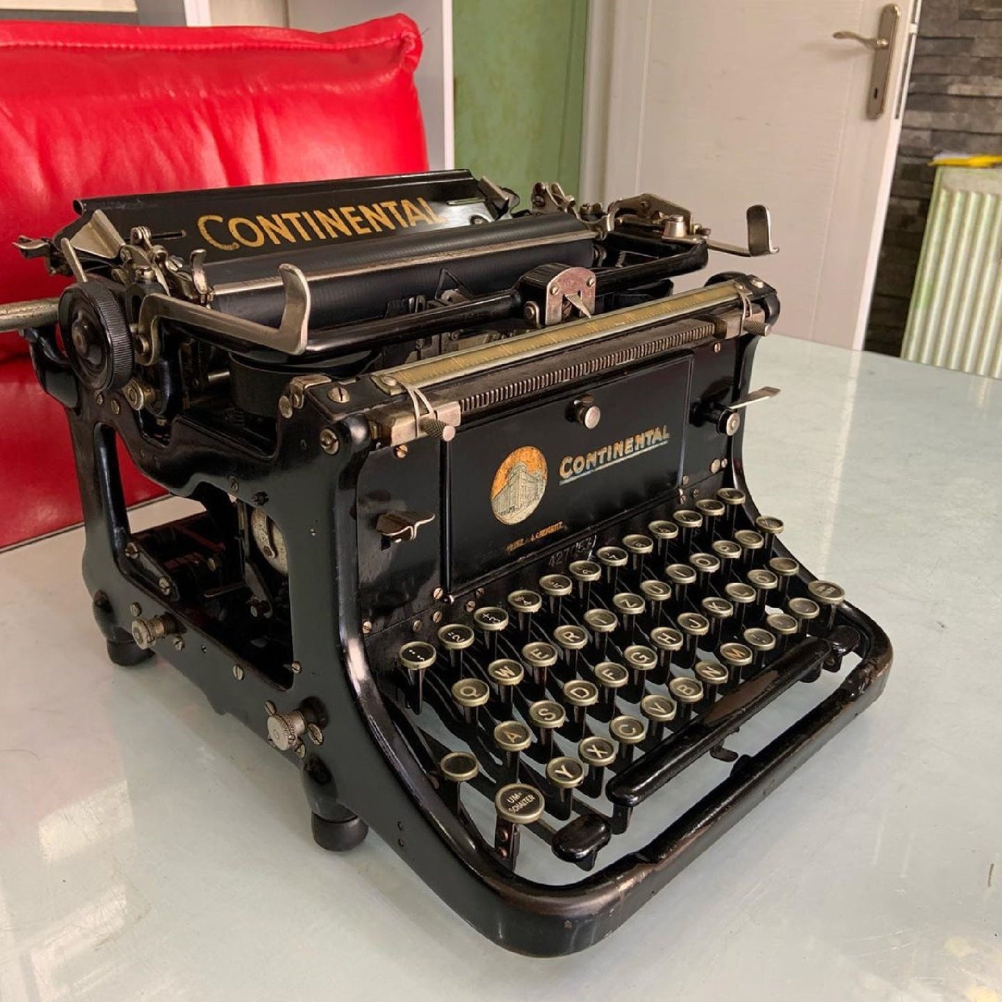 Continental Typewriter - Effortless Elegance with Working Mechanism and Black Glass Keyboard