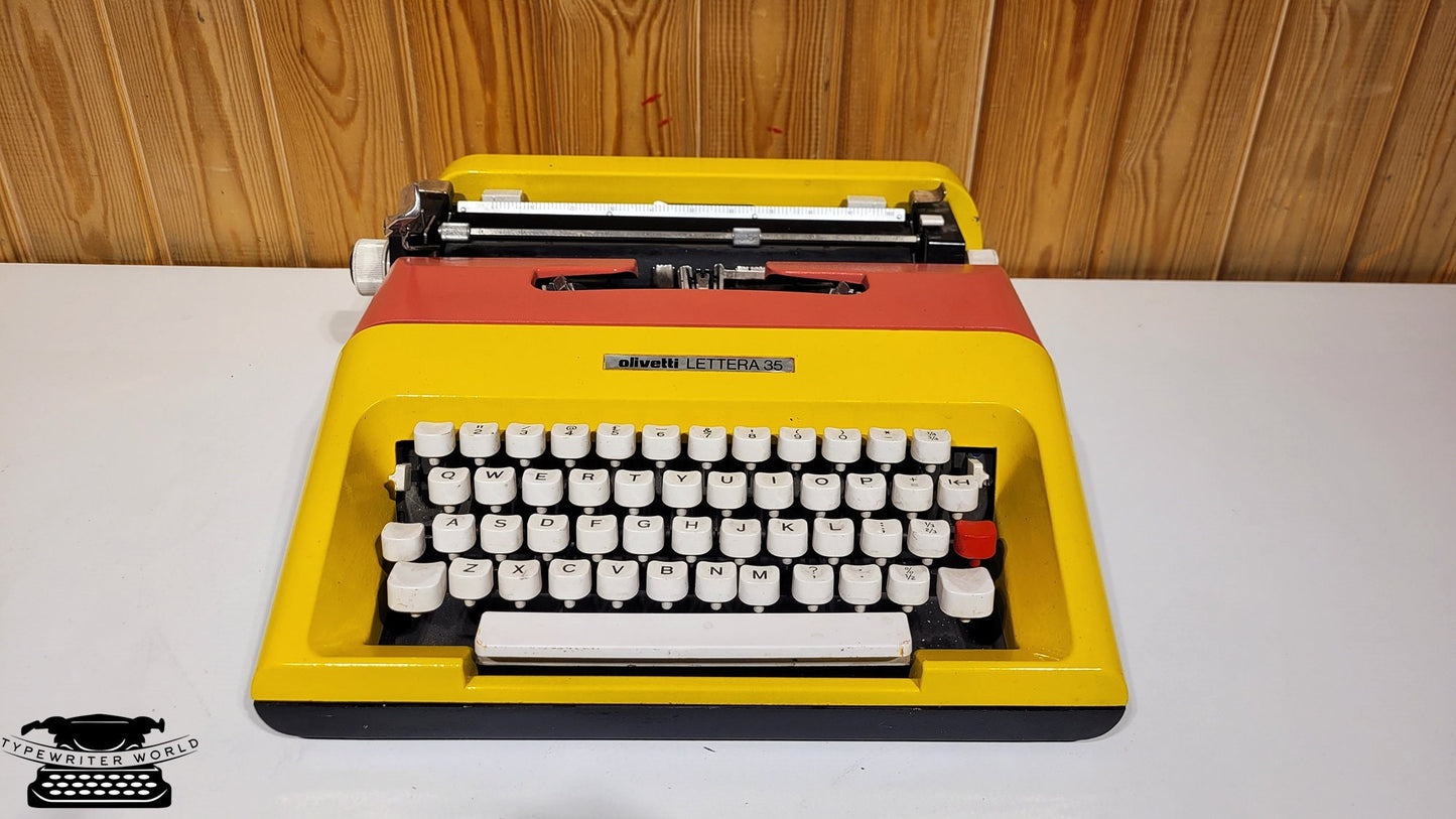Olivetti Typewriter | Like-New Working Typewriter | Yellow Typewriter with Pink Cover and White Keyboard