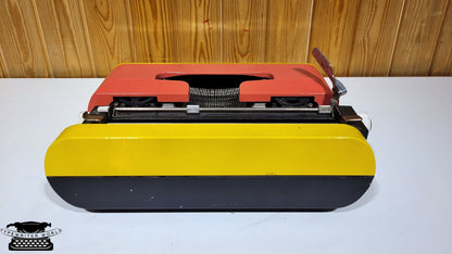 Olivetti Typewriter | Like-New Working Typewriter | Yellow Typewriter with Pink Cover and White Keyboard