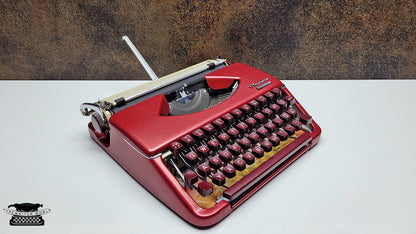 Vintage Olympia Splendid 33/66 Red Typewriter with Matching Case and Burgundy Keys | Classic Writing Machine from the 1970s