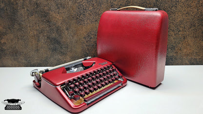 Vintage Olympia Splendid 33/66 Red Typewriter with Matching Case and Burgundy Keys | Classic Writing Machine from the 1970s