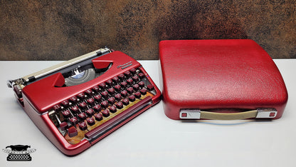 Vintage Olympia Splendid 33/66 Red Typewriter with Matching Case and Burgundy Keys | Classic Writing Machine from the 1970s