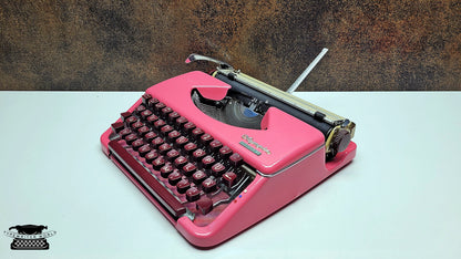 Antique Olympia Splendid 33/66 Pink Typewriter with Matching Case and Burgundy Keys | Rare Mechanical Keyboard for Writers and Collectors