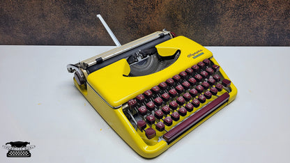 Refurbished Olympia Splendid 33/66 Yellow Typewriter with Mechanical Burgundy Keyboard and Case | Classic Writing Tool for Creatives and Typ