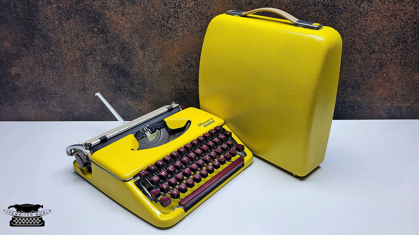 Refurbished Olympia Splendid 33/66 Yellow Typewriter with Mechanical Burgundy Keyboard and Case | Classic Writing Tool for Creatives and Typ