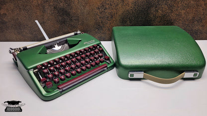Olympia Splendid 33/66 Crystal Green Typewriter with Mechanical Burgundy Keyboard and Case | Fully Restored Retro Writing Tool for Creatives