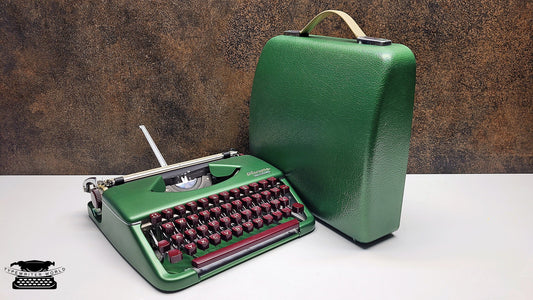 Olympia Splendid 33/66 Crystal Green Typewriter with Mechanical Burgundy Keyboard and Case | Fully Restored Retro Writing Tool for Creatives