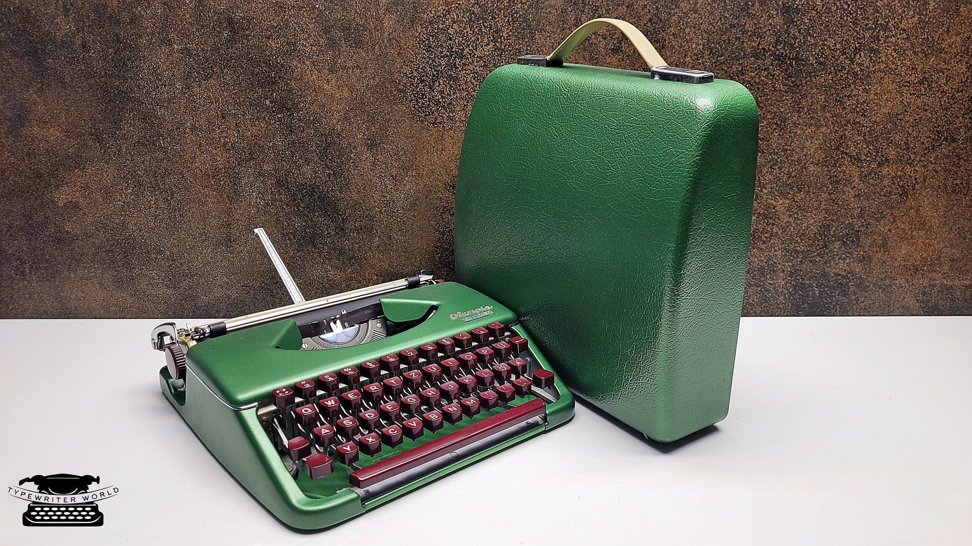 Olympia Splendid 33/66 Crystal Green Typewriter with Mechanical Burgundy Keyboard and Case | Fully Restored Retro Writing Tool for Creatives