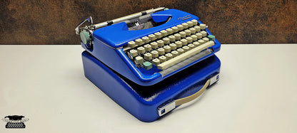 Olympia Splendid 33/66 Portable Typewriter in Blue with Matching Blue Bag | German-Made Retro Writing Tool | Vintage Gift