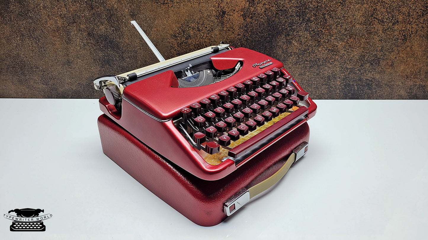 Vintage Olympia Splendid 33/66 Red Typewriter with Matching Case and Burgundy Keys | Classic Writing Machine from the 1970s
