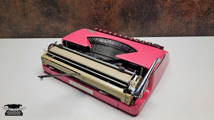 Antique Olympia Splendid 33/66 Pink Typewriter with Matching Case and Burgundy Keys | Rare Mechanical Keyboard for Writers and Collectors
