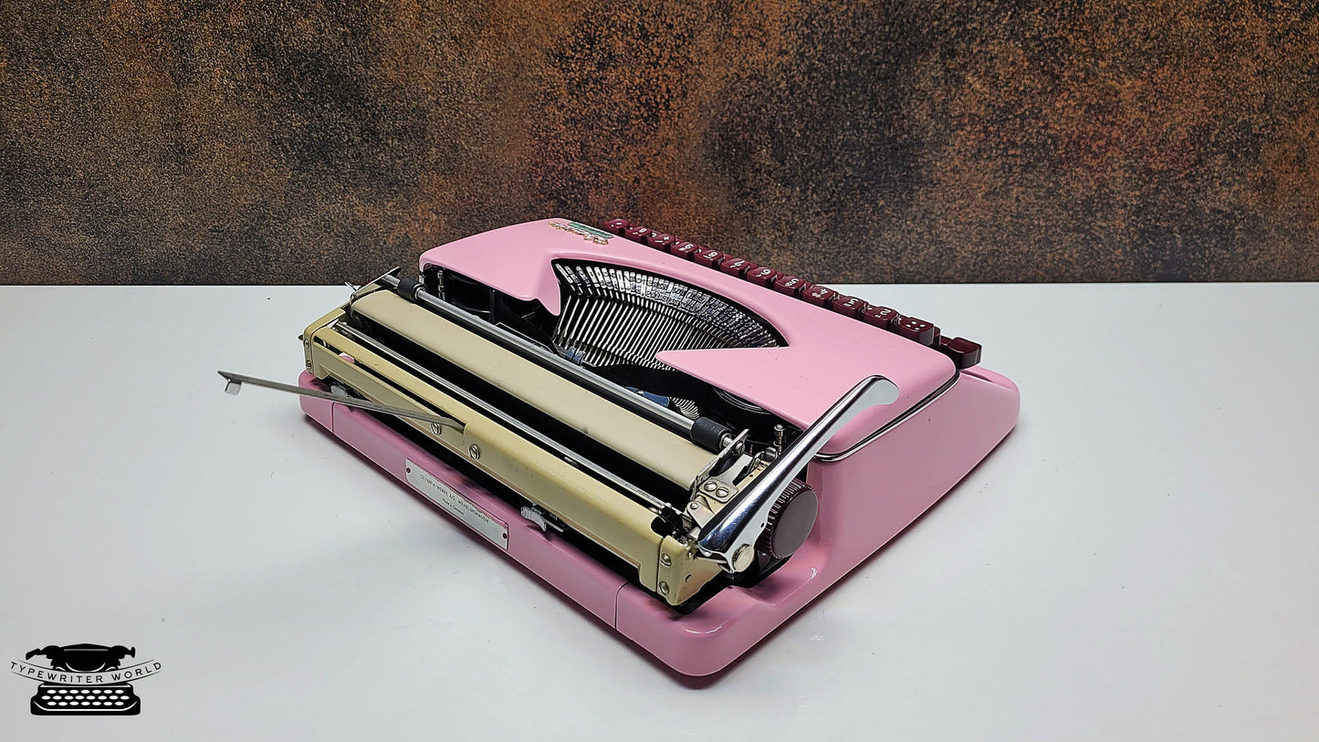 Restored Olympia Splendid 33/66 Ice Pink Typewriter with Mechanical Burgundy Keyboard and Case | Vintage QWERTY Typewriter for Writers