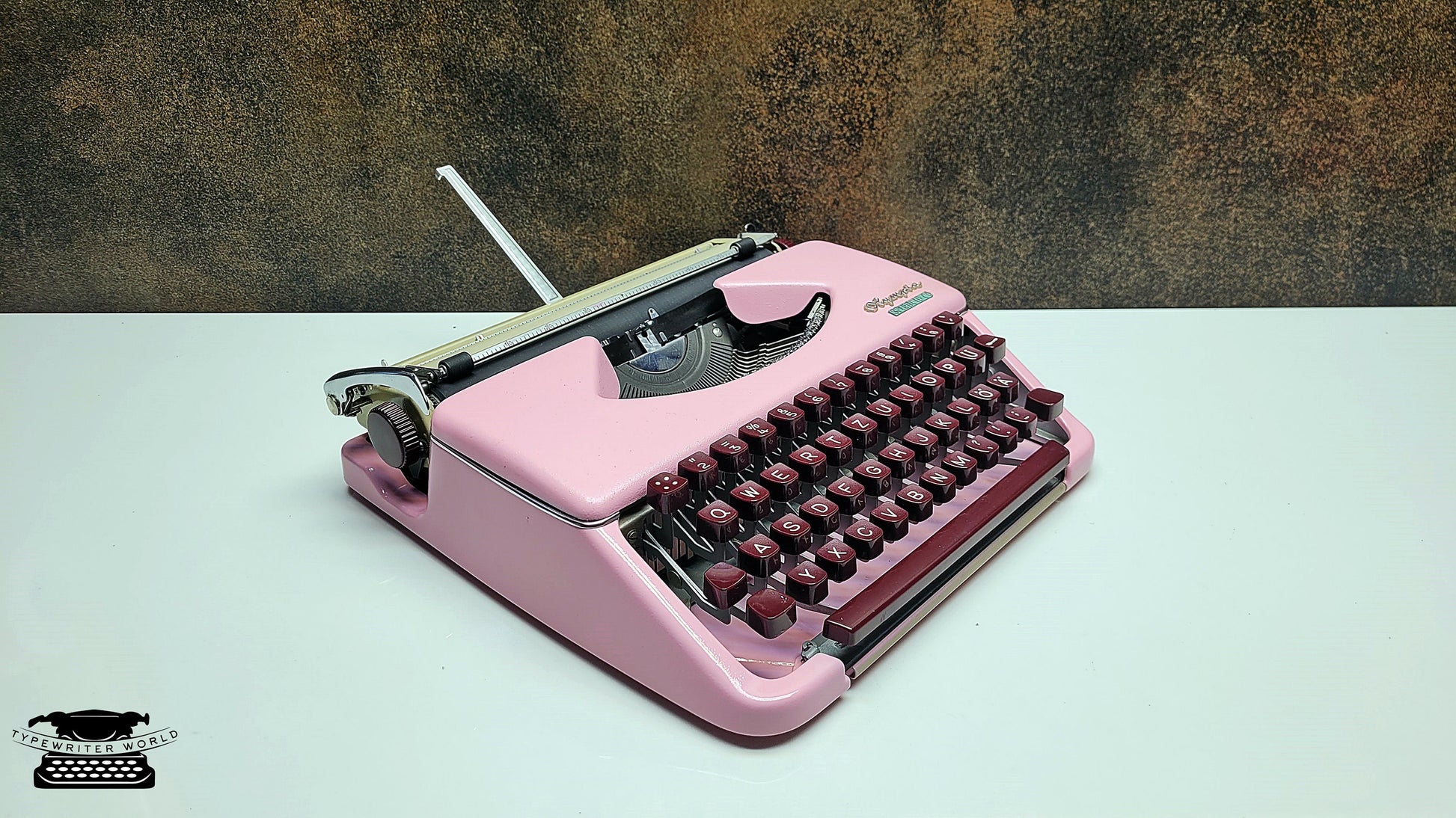 Restored Olympia Splendid 33/66 Ice Pink Typewriter with Mechanical Burgundy Keyboard and Case | Vintage QWERTY Typewriter for Writers