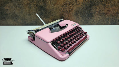 Restored Olympia Splendid 33/66 Ice Pink Typewriter with Mechanical Burgundy Keyboard and Case | Vintage QWERTY Typewriter for Writers