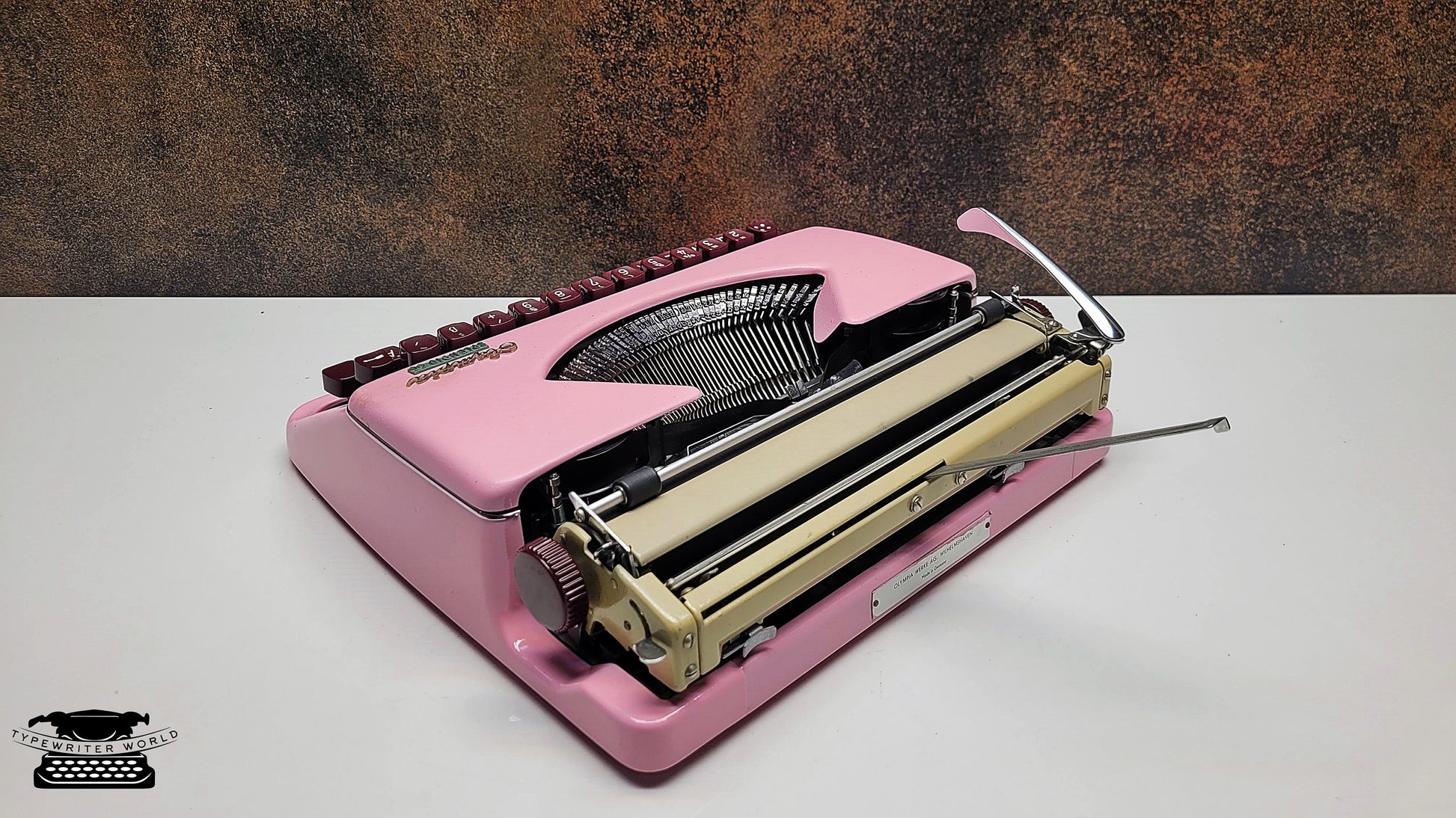 Restored Olympia Splendid 33/66 Ice Pink Typewriter with Mechanical Burgundy Keyboard and Case | Vintage QWERTY Typewriter for Writers