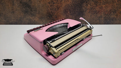 Restored Olympia Splendid 33/66 Ice Pink Typewriter with Mechanical Burgundy Keyboard and Case | Vintage QWERTY Typewriter for Writers