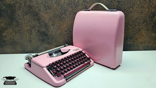 Restored Olympia Splendid 33/66 Ice Pink Typewriter with Mechanical Burgundy Keyboard and Case | Vintage QWERTY Typewriter for Writers