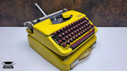 Refurbished Olympia Splendid 33/66 Yellow Typewriter with Mechanical Burgundy Keyboard and Case | Classic Writing Tool for Creatives and Typ