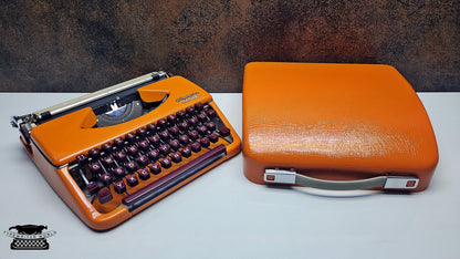 German-Made Olympia Splendid 33/66 Orange Typewriter with Mechanical Burgundy Keyboard and Case | Fully Refurbished Rare Writing Machine