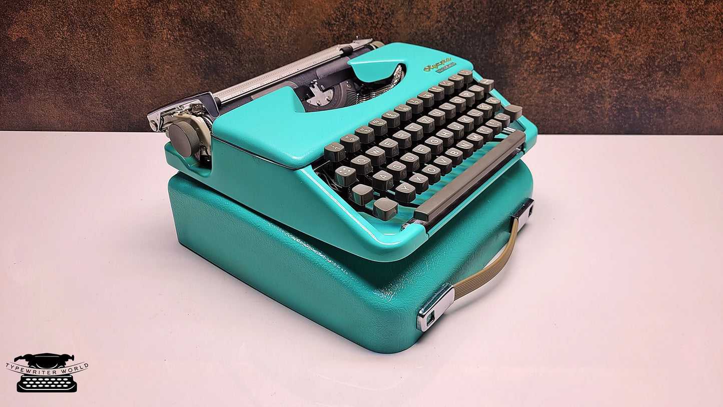 Rare German-Made Turquoise Olympia Splendid 33/66 Typewriter with Grey Keyboard and Matching Case | Fully Refurbished Vintage Writing Machi