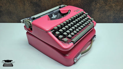 Refurbished Olympia Splendid 33/66 Pink Typewriter with Grey Keyboard and Matching Case- Great Gift Idea for Typewriter Lovers and Writers