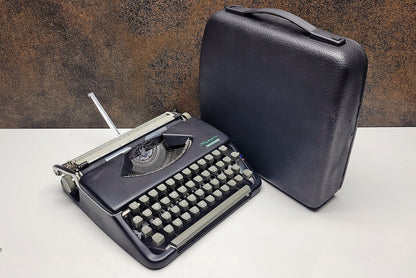 Restored Antique Olympia Splendid 33/66 Black Typewriter with Grey Keyboard and Case - Superb Gift for Typewriter Enthusiasts