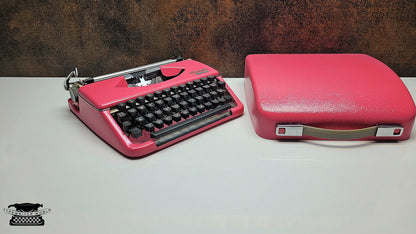 Portable Olympia Splendid 33/66 Vintage Pink Typewriter with Black Keyboard - Ideal for Traveling Writers and Students