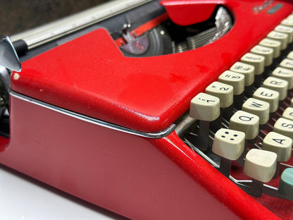 Antique Olympia Splendid 33/66 Red Typewriter with Matching Case and White Keys | Rare Mechanical Keyboard for Writers and Collectors